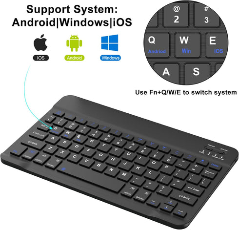 Bluetooth Keyboard for iPad 5th~10th gen, iPad Air (M2 2024, 5th/4th gen), iPad Pro 11-in, Samsung Galaxy Tablet, Xiaomi, Wireless Design, USB-C R...