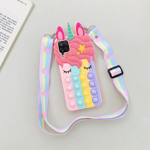 for Samsung Galaxy A12 5G Phone Case, for Samsung A42 5G Case with Strap Lanyard Push Pop Bubble 3D Cartoon Toys Funny Kawaii Cute Silicone Shockp...