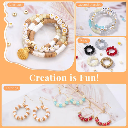 TsMADDTs Bracelet Making Kit, Friendship Bracelet Kit with Clay Beads, Glass Beads, Letter Beads with Golden Pendant and Elastic Strings for DIY C...