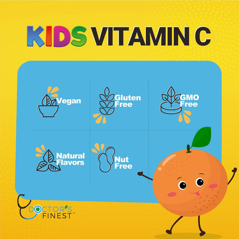 Doctors Finest Vitamin C Gummies for Kids – Vegan, GMO Free & Gluten Free – Great Tasting Orange Flavor Pectin Chews – Kids Dietary Supplement – 2...
