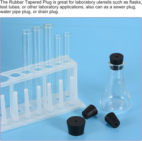 MECCANIXITY Rubber Tapered Plug 42mm to 50mm Solid Test Tubes Bungs Stopper with Hole Black for Lab 6 Pieces...