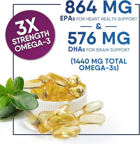 Fish Oil 2400 mg with Omega-3, EPA & DHA - Triple Strength Omega Supplement - Natural Support for Immune, Heart & Brain Health - Nature's Lemon Fl...