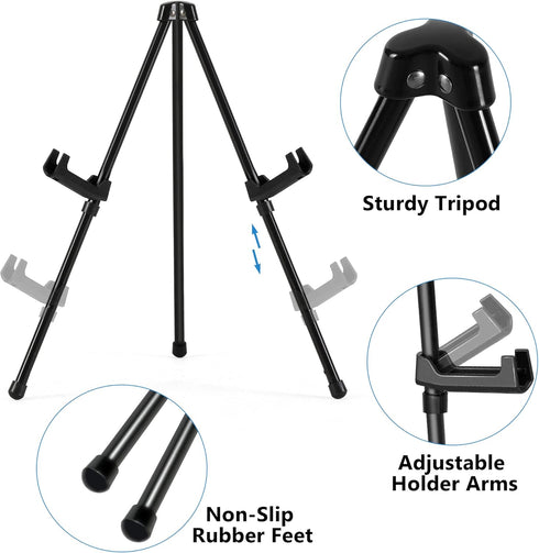 14" High Tabletop Instant Display Easel - Black Steel Small Desktop Easel Stand with Adjustable Holders for Paintings, Posters and Store Signs(1 P...