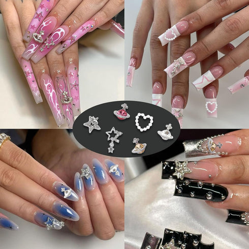 75 PCS Nail Charms Star Planet Nail Art Charms for Acrylic Nails Pearls Heart Nail Art Supplies Crystal Rhinestones Design Nail Gems Y2K Nail Jewe...