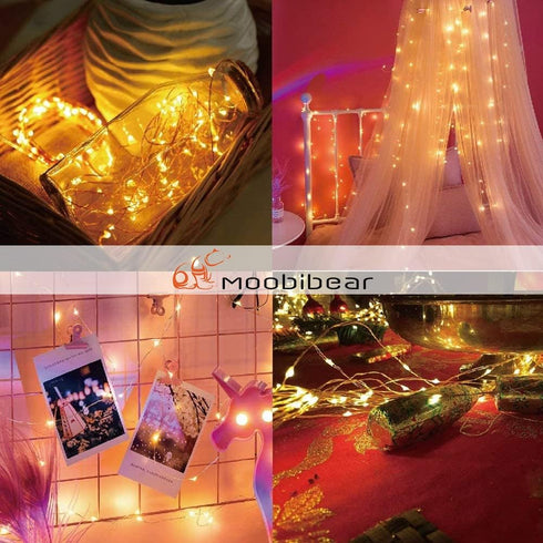 Moobibear Waterproof Fairy String Lights Plug in with 24 Keys Remote, 33ft 100LEDs Warm White Dimmable Starry Copper Wire Light for Indoor & Outdo...