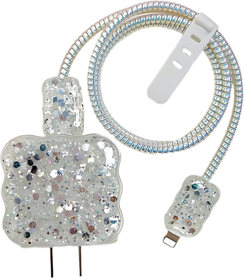 Cable Protector for iPhone Charger,Bling Glitter Waves Edge Design for Women Girl,Luxury Shiny Soft Data Line Cable USB Wire Saver Phone Charger C...