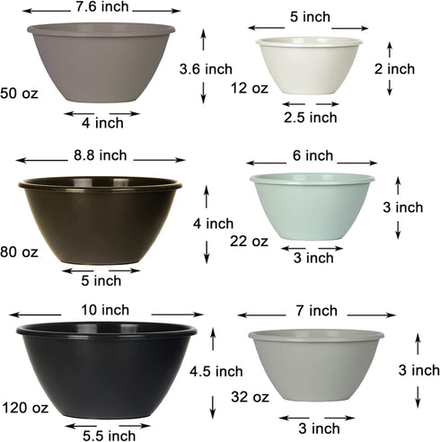 Youngever 6 Pack Large Plastic Mixing and Serving Bowls, Plastic Nesting Bowls Set - 120OZ, 80OZ, 50OZ, 32OZ, 22OZ, 12OZ (Urban Colors)...