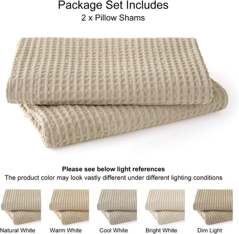 PHF 100% Cotton Waffle Weave Euro Shams 26" x 26", No Filling, 2 Pack Elegant Home Decorative Euro Throw Pillow Covers for Bed Couch Sofa, Khaki...