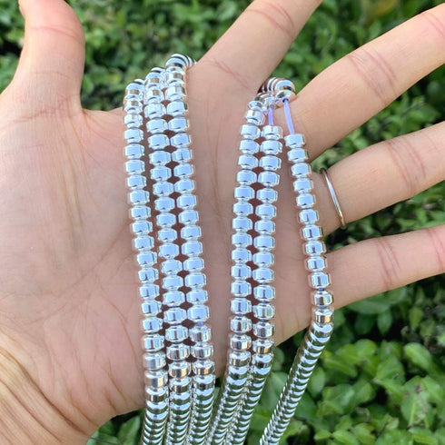 1 Strand Adabele Grade A Natural Hematite Silver Plated Healing Gemstone 6mm x 4mm Round Rondelle Loose Beads Gem Stone Spacer (90-94pcs) for Craf...