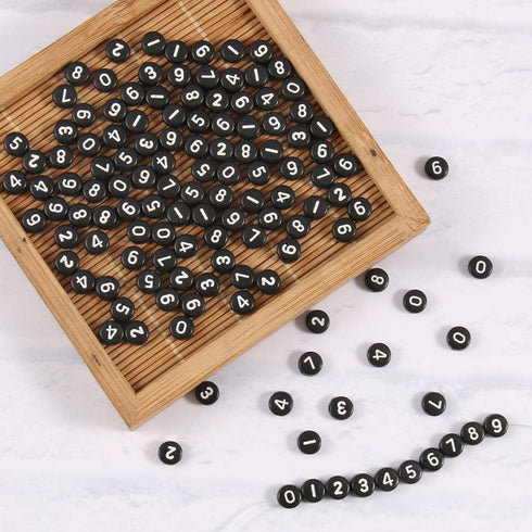Yochus 1000pcs Black Round Acrylic Number Beads 4x7mm White Figure 0-9" Beads for Jewelry Making and DIY Bracelets, Necklaces, Key Chains...