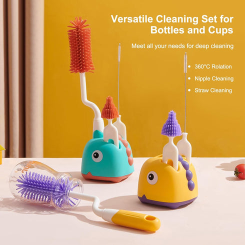 Rabbit Baba Silicone 4-in-1 Baby Bottle Brush Set,Nipple Brush, Bottle Brush, Straw Brush? Safe and Durable, Easy to Clean and Dry?4 Count?Cleanin...