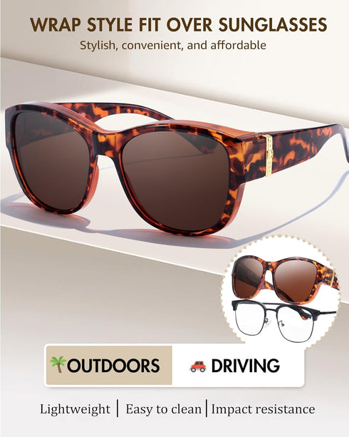 Trendy Polarized Sunglasses Fit Over Glasses for Women, Wrap Around Shade UV Protection IF8511...