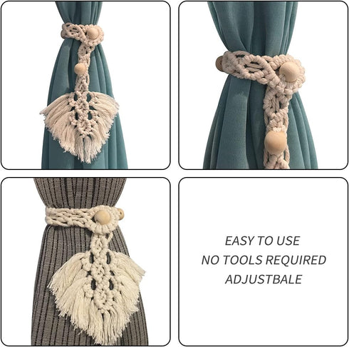 2 Pack Handmade Boho Curtain Tiebacks, Natural Rope Curtain Tie Back, Decorative Adjustable Curtain Holdbacks Rural Style Drapery Tiebacks...