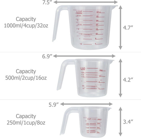3 Pack Plastic Measuring Cups Mixing Pitcher for Cooking Baking DIY Craft Art Painting, Size of 1000ML/500ML/250ML...
