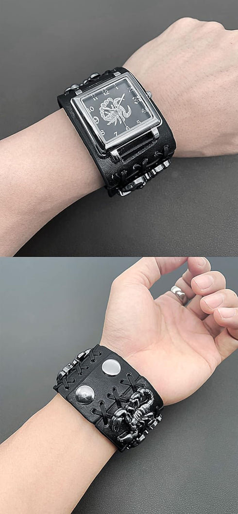 Scorpion Punk Men&Women Wrist Watch Black Wide Leather Cuff Band Watch Cool Style Watches,Rock Locomotive Fashion Watch...