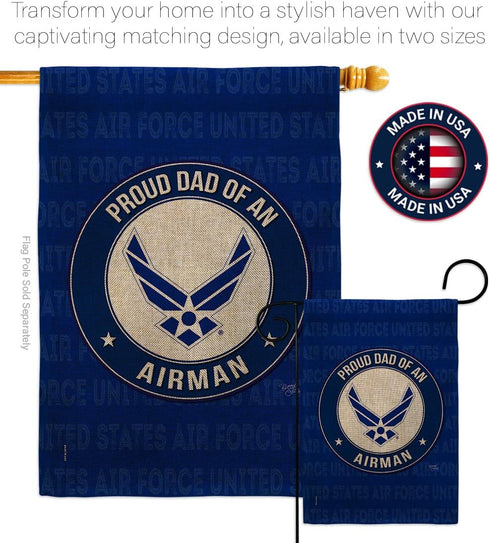 Breeze Decor Proud Dad Airman Burlap Garden Flag Armed Air Force USAF United State American Military Veteran Retire Official House Decoration Bann...