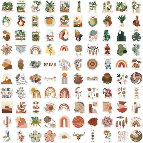 200 PCS Aesthetic Boho Stickers, Cute Vinyl Waterproof Stickers for Water Bottles Laptop Phone Journaling Scrapbook Junk Journal, Small Business S...