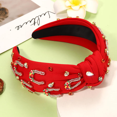 Kentucky Derby Headband for Women Beaded Horseshoe Headband Rhinestone Crystal Hairband Red Top Knot Beaded Headband Derby Horse Hair Accessories ...