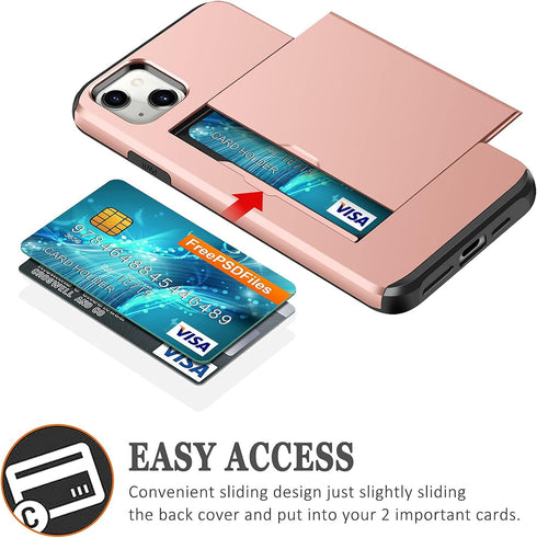 SAMONPOW Compatible with iPhone 13 Case with Card Holder Dual Layer Hybrid Wallet Case Heavy Duty Protection Shockproof 13 Case for Women Men Anti...