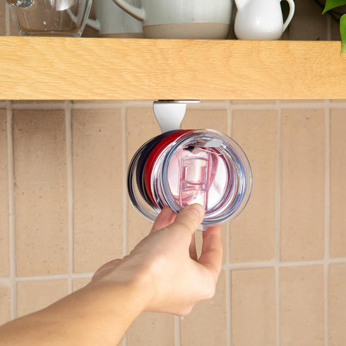 ELYPRO - Tumbler Lid Organizer, Under-Cabinet Cup Lid Holder for Stanley, Yeti, Hydro Flask, Self-Adhesive Under-Cabinet Mount, Kitchen Cabinets a...