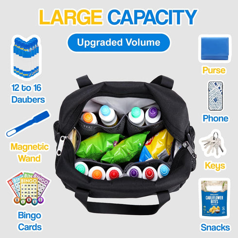 Bingo Bag for Bingo Supplies Accessories Large Bingo Bags with Pockets for Bingo Daubers Markers Water Resistant Bingo Carry Bag Gifts for Bingo G...