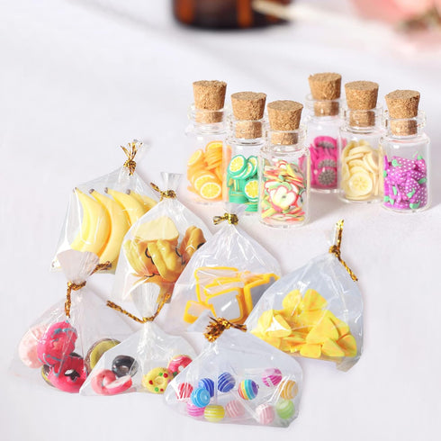 13 Packs Cute 1:12 Miniature Dollhouse Food Lollipop Toast Cheese Bread Donut Fruit Slice Jar Glass Bottle Mini Kitchen Scene Model Simulation DIY...