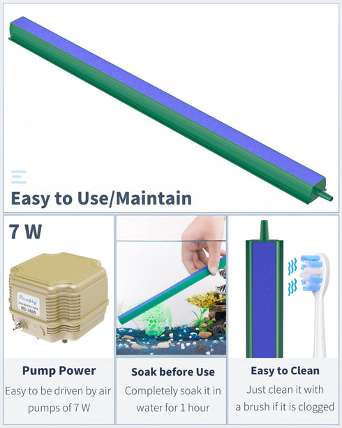 Pawfly Aquarium Air Stone Bar Bubbler 12 Inch, Fish Tank Bubbler Stone with 4 Suction Cups Square Oxygen Diffuser for Air Pump Fish Tank Pond and ...