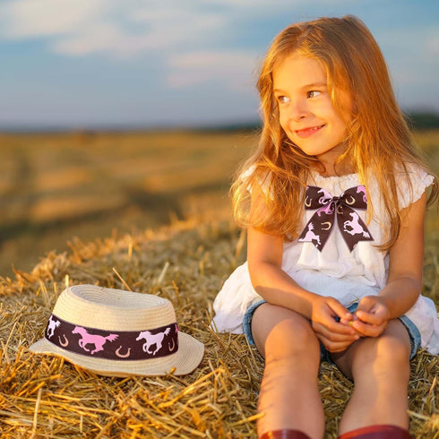 4Rolls Cowgirl Wired Edge Ribbon Pink Bandana Rodeo Horse Racing Themed Fabric Ribbon for Western Cowgirl Birthday Party for Gift Wrapping Hair Bo...