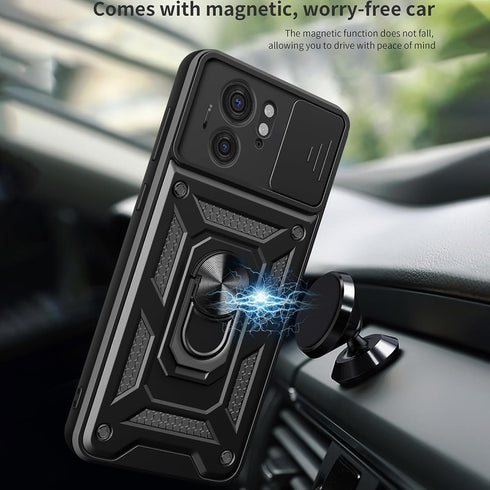 CCSmall for Motorola Edge 40 Case with Slide Camera Cover for Men, Military Grade Drop Protective Phone Cover Case with Ring Kickstand for Motorol...