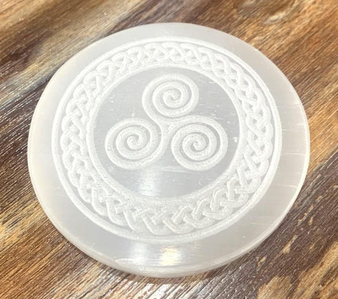 crystalmiracle Natural Selenite 3 Inches Round Charging Plate Crystal Healing Reiki Feng Shui Gemstone Gift Positive Energy Handcrafted...