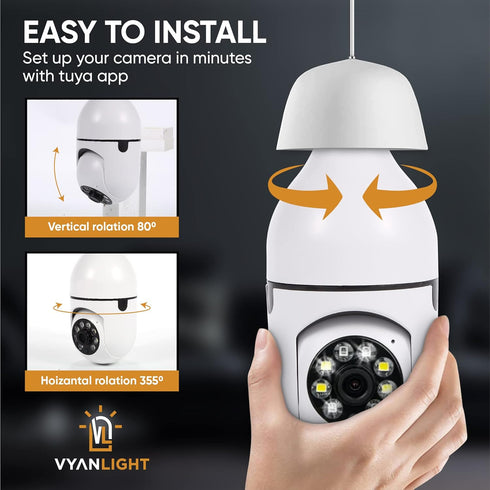 VYANLIGHT 4MP Security Camera with 2.4GHz WiFi, 360° Panoramic Pan-Tilt-Zoom View, 2K Full-Color Night Vision Bulb Video Camera, Motion Detection ...