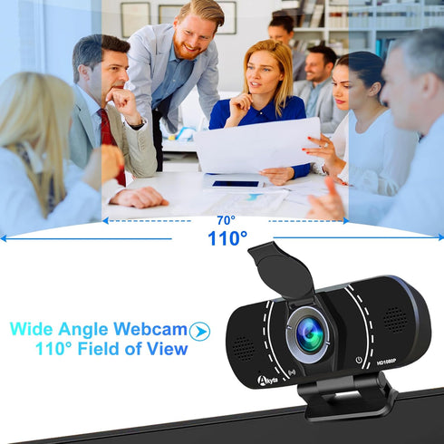 Akyta 1080P Webcam with Microphone, Noise-Canceling/Privacy Cover & Wide Angle 110°, Plug and Play USB Web Camera for Desktop Computer PC Laptop M...