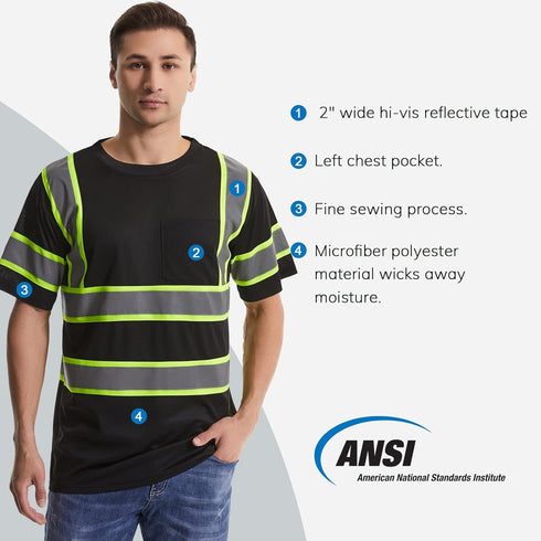 SKSAFETY High Visibility Professional Level T-Shirts Quick Dry Class 3 Safety Shirts for Men?Women, Reflective Short Sleeve Breathable Birdeyes T-...