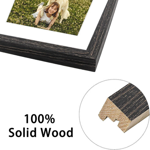 Golden State Art, 8x10 Distressed Black Collage Picture Frame - White Mat for (2) 4x6 Pictures - Wood Molding - Easel Stand for Tabletop - D-Rings...