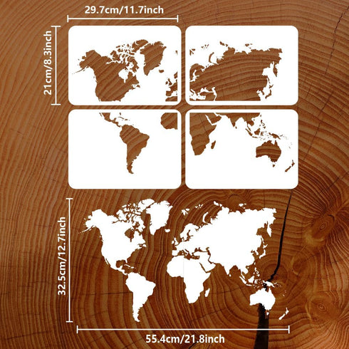 FINGERINSPIRE 4 Pcs Big World Map Painting Stencil 8.3x11.7 inch Reusable World Map Combination Pattern Drawing Template Continental Plate Decor S...