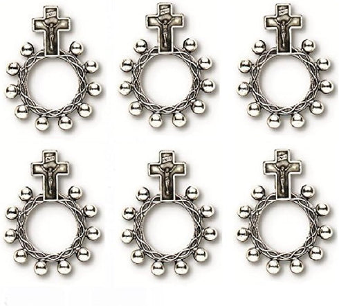 Crucifixion Rosary Ring Silver Oxidized Double Sided 6 Pack Made in Italy...