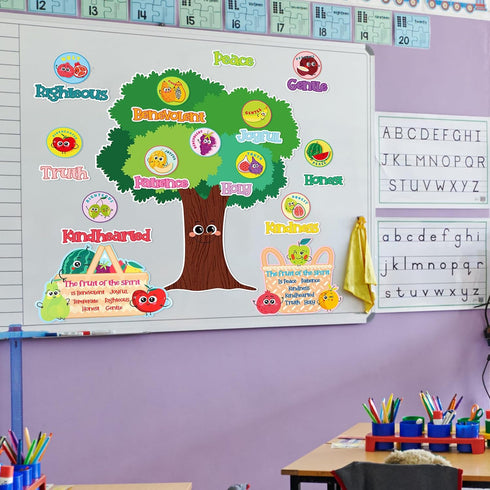 Fulmoon Fruit of The Spirit Bulletin Board Set Bible Religious Back to School Cutouts for Kids Sunday School Classroom Tree Wall Decor Educational...