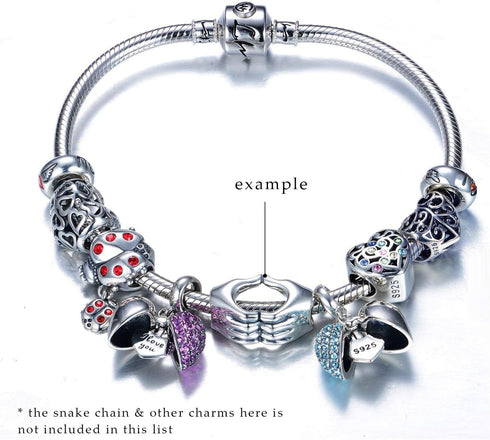 GW 925 Sterling Silver Heart Charms Fit for Bracelets Pendant for Necklace for Women...