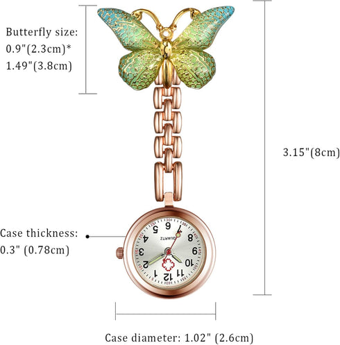 1-3 Pack Women Girl Butterfly Brooch Nurse Watch Pin-On with Secondhand Stethoscope Lapel Fob Pocket Badge Watches for Doctor Nurse Easy to Read...