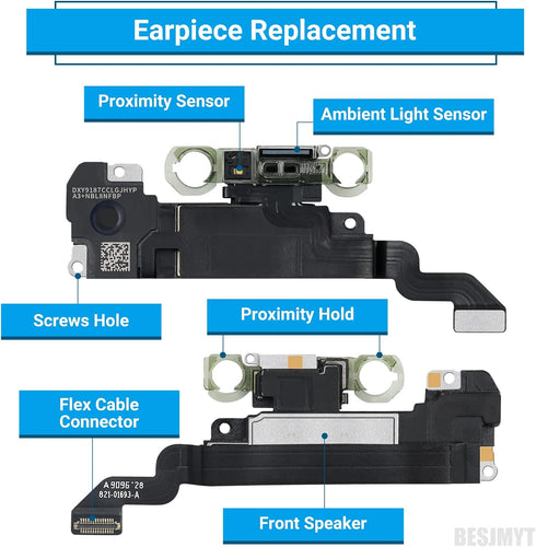 for iPhone Xr Ear Speaker Replacement Repair Kit NEW Front Earpiece Module with Ambient Light Sensor Part Proximity Sensor Flex Cable Connector Fi...