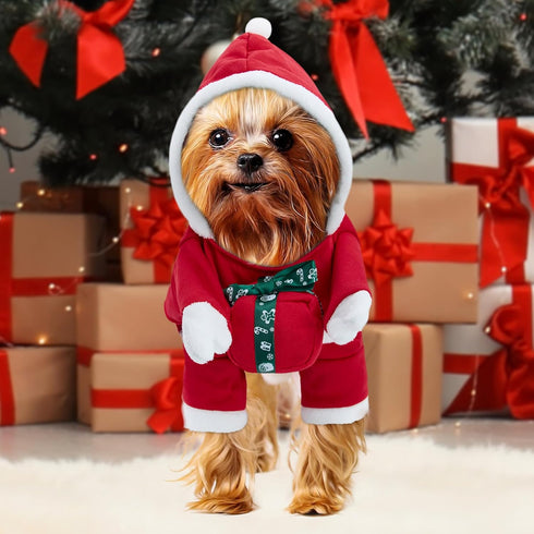 NACOCO Christmas Dog Hoodie Costume - Pet Gift Carrying Style Coat Clothes Christmas Santa Funny Apparel Outfit Winter Warm for Medium Dog Party A...