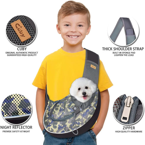 Cuby Pet Dog Sling Carrier for Small Dogs Cats Breathable Mesh Travel Safe Sling Bag Carrier for Dogs Cats Puppy (L, Camouflage)...