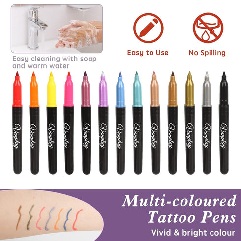 Temporary Tattoo Pen Tattoo Markers Tattoo Kit Face Paint with 15 Tattoo Pens 5 Tattoo Stencils and 2 Tattoos Stickers Gifts for Teenage Girls Boy...