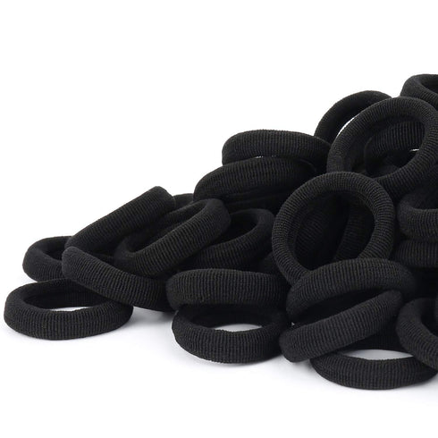 Black Seamless Hair Ties – Cotton Hair Bands – Tiny Elastics Ponytail Holders for Toddlers, 1 Inch in Diameter, Black, by Nspring...