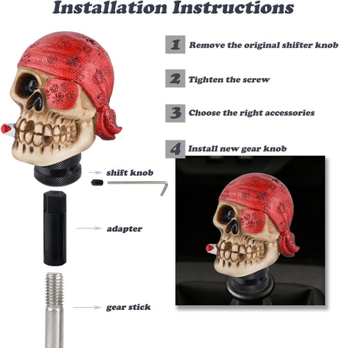 Skull Gear Shift Knob One-Eyed Pirate Racing Lever Stick Shifter Handle fit Most Manual Automatic Trucks SUV Cars, Red...
