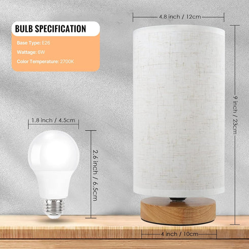 Table Lamp Minimalist Desk Lamp with Wooden Base Simple Nightstand Lamp with Linen Fabric Shade Bedside Lamp for Bedroom Kids Room Living Room Off...
