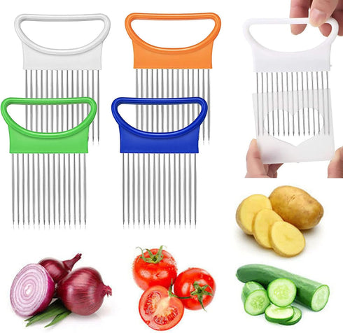 2Pcs Onion Holder Slicer, Stainless Steel Tomato Lemon Potato Vegetable Holder Slicer Cutter Tool for Kitchen Worker Slicing...