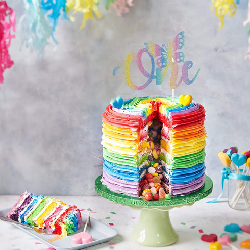Butterfly One 1st Cake Topper, Butterfly First Birthday Cake Decor, Cute Baby Shower Party Decorations, Happy Birthday Theme Rainbow Glitter Suppl...