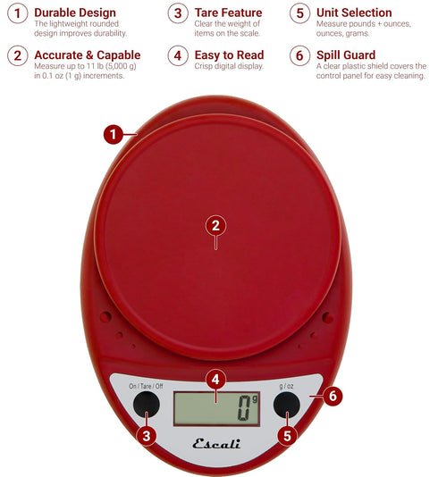 Escali Primo Digital Food Scale Multi-Functional Kitchen Scale and Baking Scale for Precise Weight Measuring and Portion Control, 8.5 x 6 x 1.5 in...