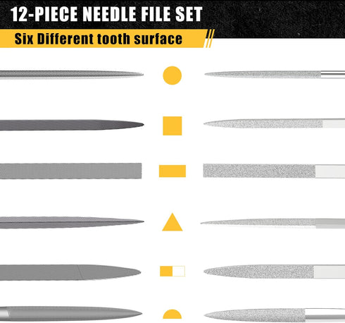 12PCS Needle File Set with Tool Bag, Small File Set includes 6pcs Jewlers Files & 6 Steel Files for Metal, Jewlers, Wood, Leather and Plastic...